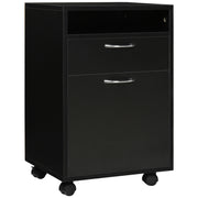 24" Small Filing Cabinet with Open Compartment, Drawer and Wheels, Home Office Storage Cabinet, Black