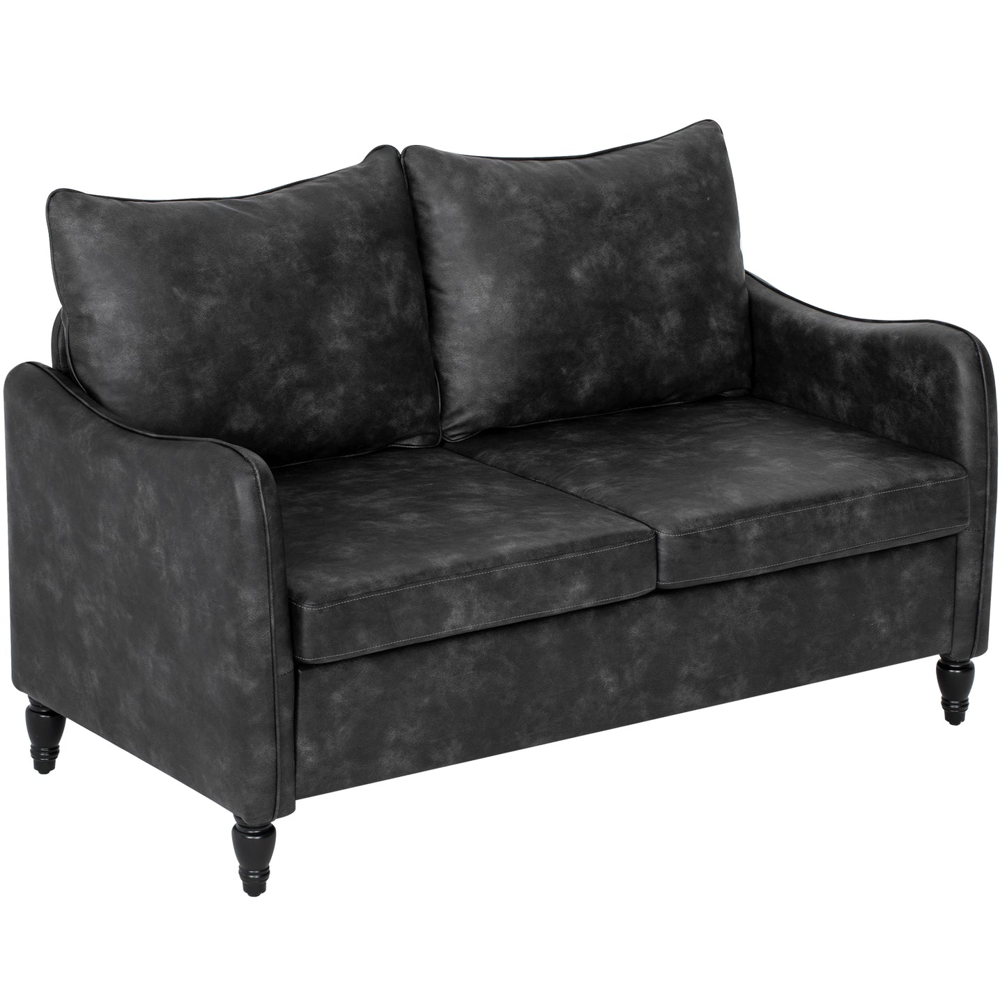 55" Loveseat Sofa, Small 2 Seater Couch with Solid Wood Legs, Modern PU Leather Upholstered Sofa for Small Spaces, Grey