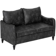 55" Loveseat Sofa, Small 2 Seater Couch with Solid Wood Legs, Modern PU Leather Upholstered Sofa for Small Spaces, Grey