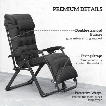 Folding Garden Chairs Set of 2, Reclining Zero Gravity Chair, Sun Lounger with Cushion and Headrest, Black