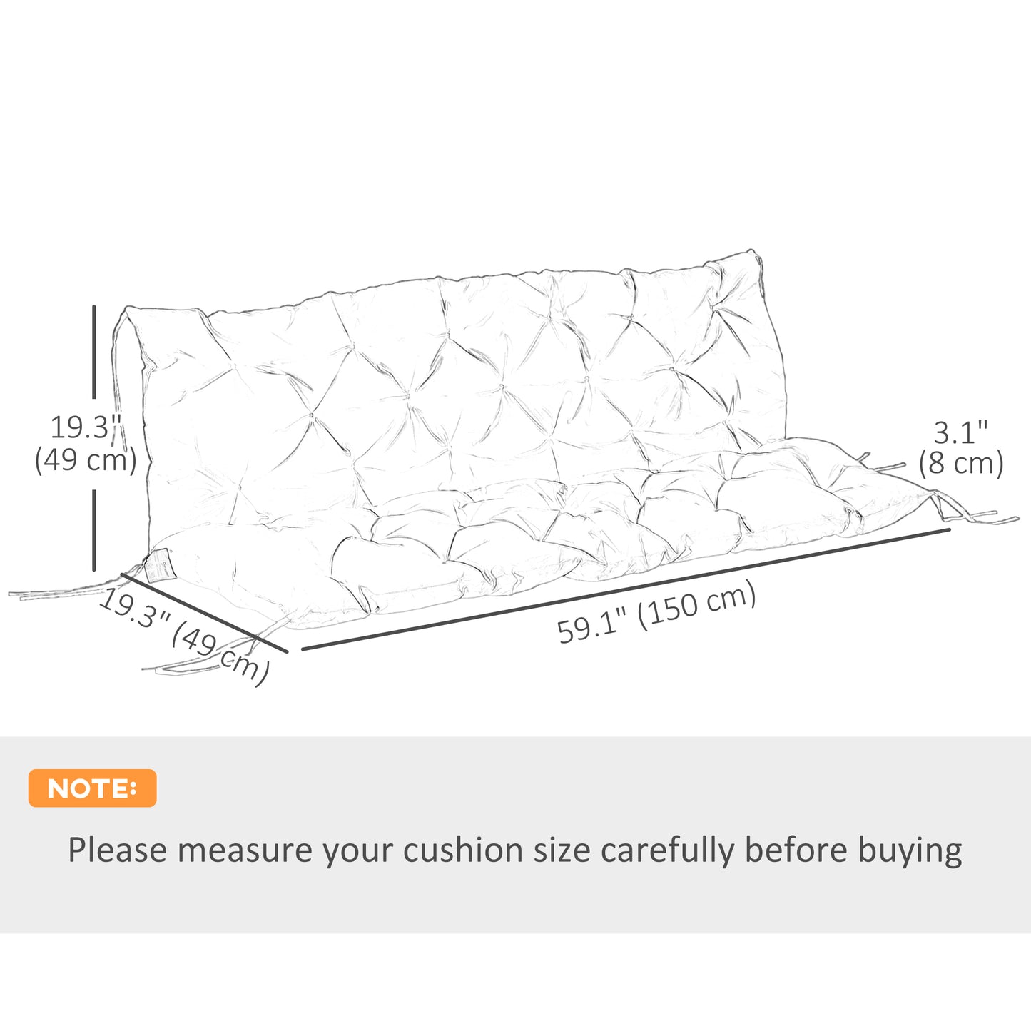 Porch Swing Cushion Garden Bench Cushion with Backrest, Non-Slip 3-Seater Soft Pad, 59.1" x 38.6", Black
