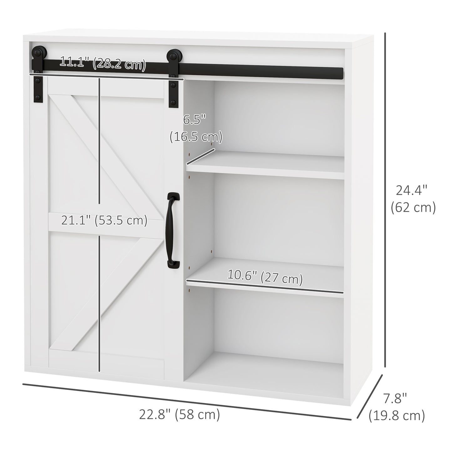 Bathroom Medicine Cabinet, Wall Cabinet with Sliding Door and Adjustable Shelf, 22.8" x 7.8" x 24.4", White