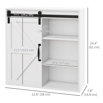 Bathroom Medicine Cabinet, Wall Cabinet with Sliding Door and Adjustable Shelf, 22.8" x 7.8" x 24.4", White