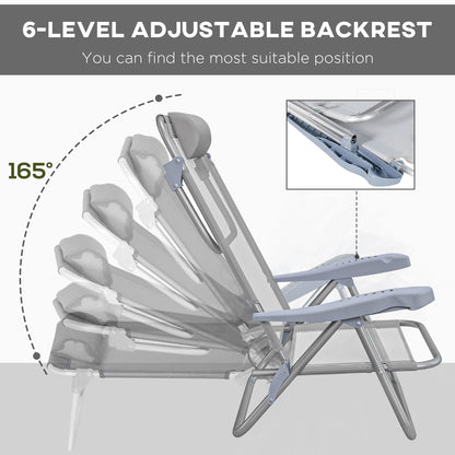 Set of 2 Camping Chairs, Beach Chairs with Adjustable Backrest and Headrest, Folding Chair for Outdoor, Light Grey