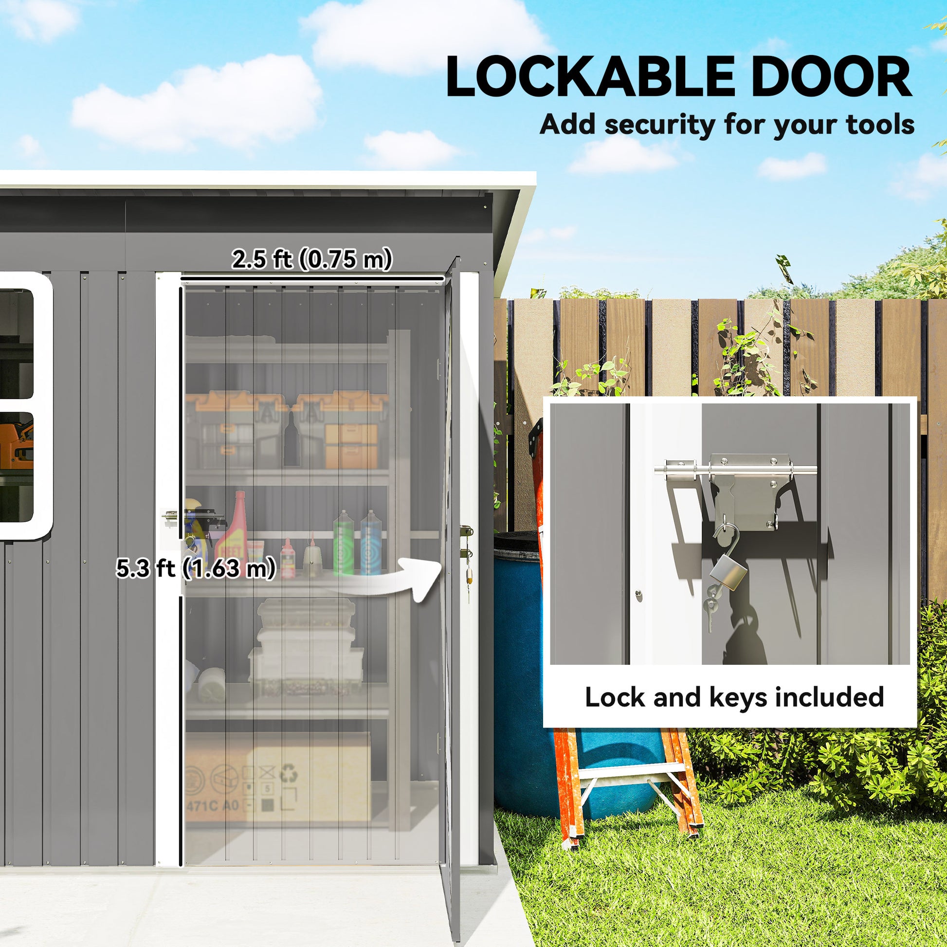 7' x 4' Galvanised Steel Outdoor Storage Shed, Garden Shed with Window, Lockable Wide Door and Air Vents, Dark Grey