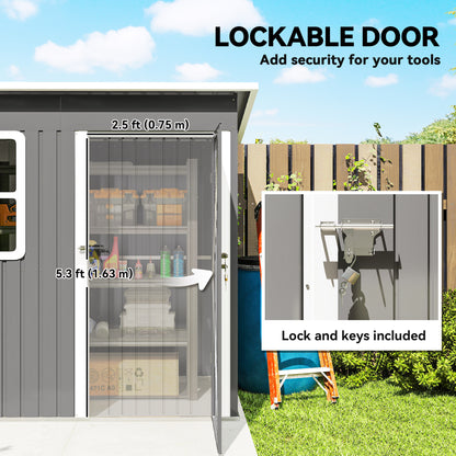 7' x 4' Galvanised Steel Outdoor Storage Shed, Garden Shed with Window, Lockable Wide Door and Air Vents, Dark Grey