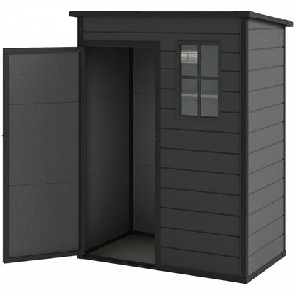 5 x 3FT Garden Shed with Floor, Outdoor Storage Shed with Lockable Door, Window and Vent for Backyard, Patio, Dark Grey