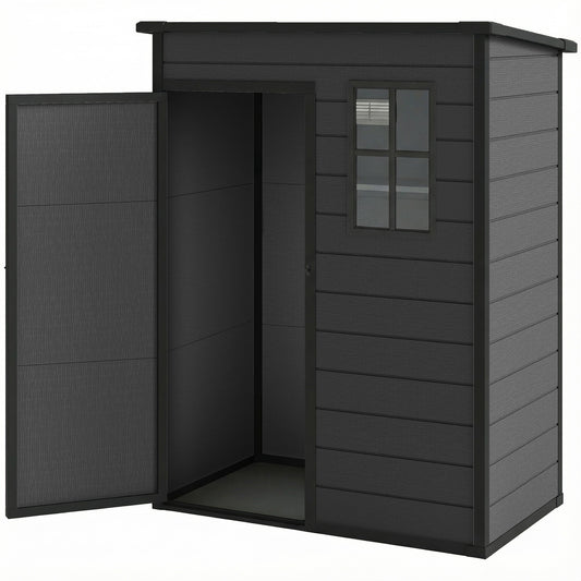5 x 3FT Garden Shed with Floor, Outdoor Storage Shed with Lockable Door, Window and Vent for Backyard, Patio, Dark Grey