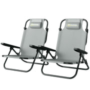 Set of 2 Beach Chair 5-Position Adjustable Folding Camping Chair with Headrest Armrests Light Grey