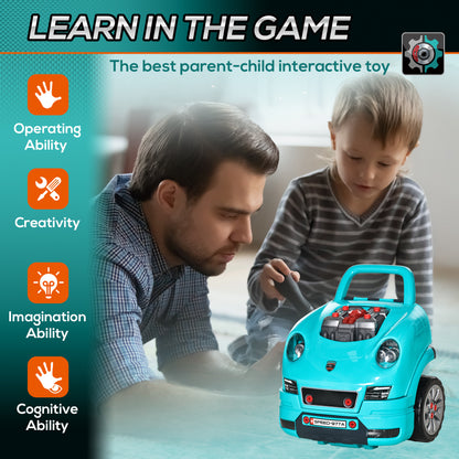 Qaba Mechanic Kids Truck Engine Toy Set, Car Service Play Set, Teal