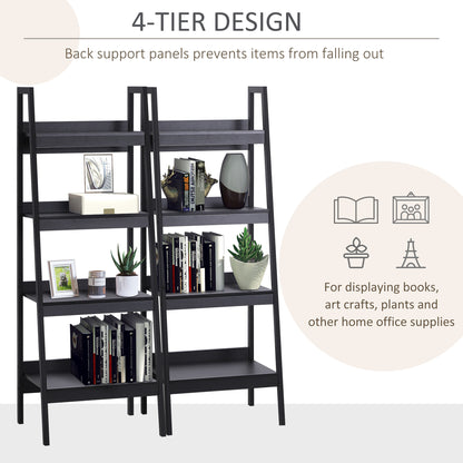 Set of 2, 4 Tier Ladder Shelf Bookcase, Multi-Use Display Rack, Storage Shelving Unit Display Stand, Flower Plant Stand, Home Office Furniture, Black
