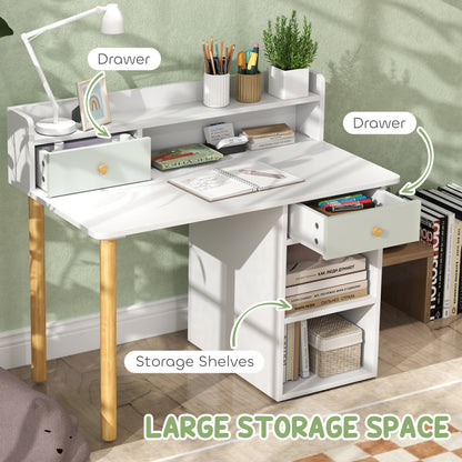 Qaba Kids Study Table and Chair Set, Kids Desk and Chair Set w/ Storage and Shelves, for 3-8 Year Old, Green