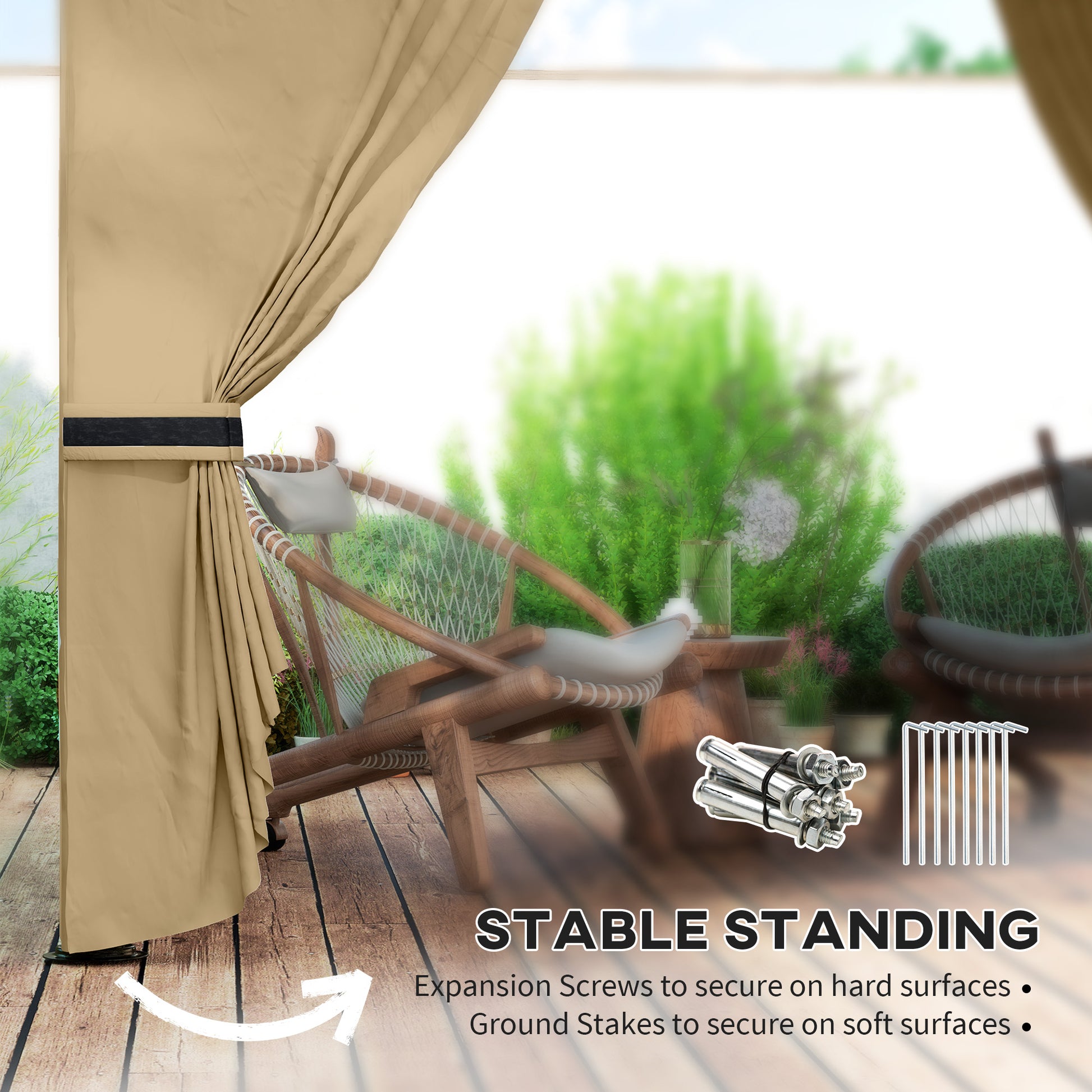 11' x 11' Outdoor Gazebo, Double Roof Patio Gazebo Canopy with Curtains, Church Windows, Galvanised Steel Frame, Beige