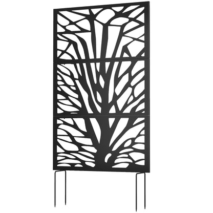 Metal Outdoor Privacy Screen, 72" x 38" Freestanding Outdoor Divider, Black