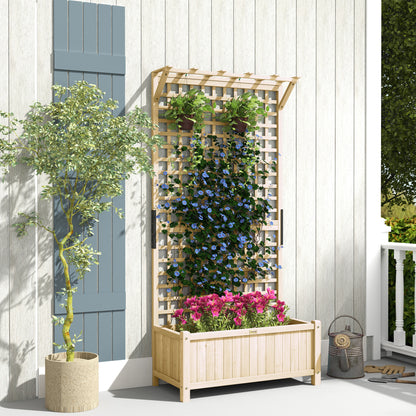 Wood Planter with Trellis for Vine Climbing, Raised Garden Bed, Privacy Screen for Backyard, Patio, Deck, Natural Wood