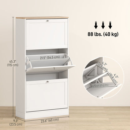 Modern Shoe Storage with 3 Flip Drawers and Adjustable Shelves, Shoe Cabinet Organizer for 12-18 Pairs of Shoes, White