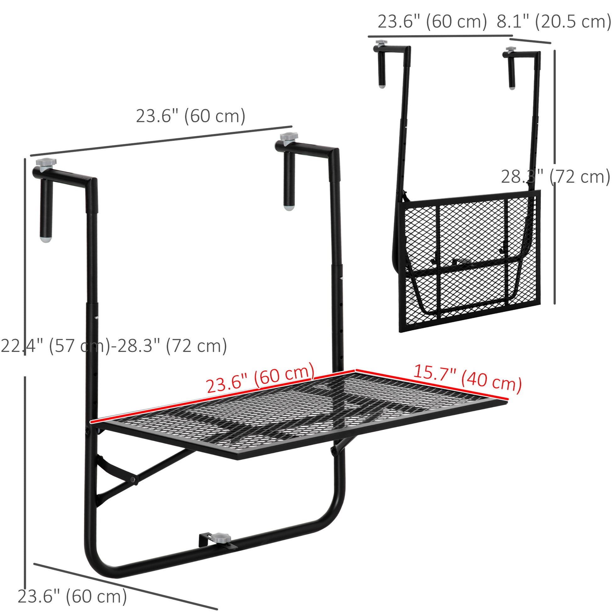 Balcony Hanging Table, Metal Wall Mount Desk, Adjustable Folding Balcony Deck Table for Patio and Garden, Black