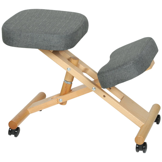 Ergonomic Kneeling Chair, Posture Chair with Rubberwood Frame, Wheels for Office, Posture Correction, Dark Grey