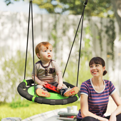 Qaba 24 inch Saucer Tree Swing Set for Kids with Adjustable Hanging Ropes for Outdoor, Backyard, Green