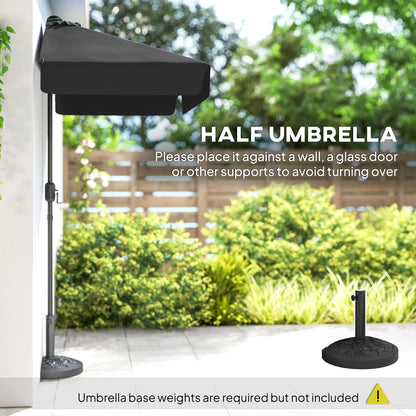 7.5ft Half Umbrella Semi Round Patio Parasol with Crank Handle, Top Vent for Garden, Balcony- NO BASE INCLUDED, Black