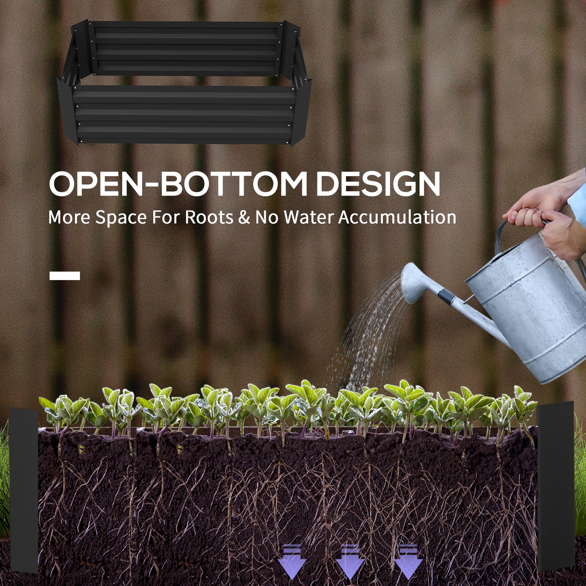 Set of 2 Raised Garden Bed, Steel Elevated Planter Box for Flowers, Herbs, Succulents, 39"x20"x12", Black