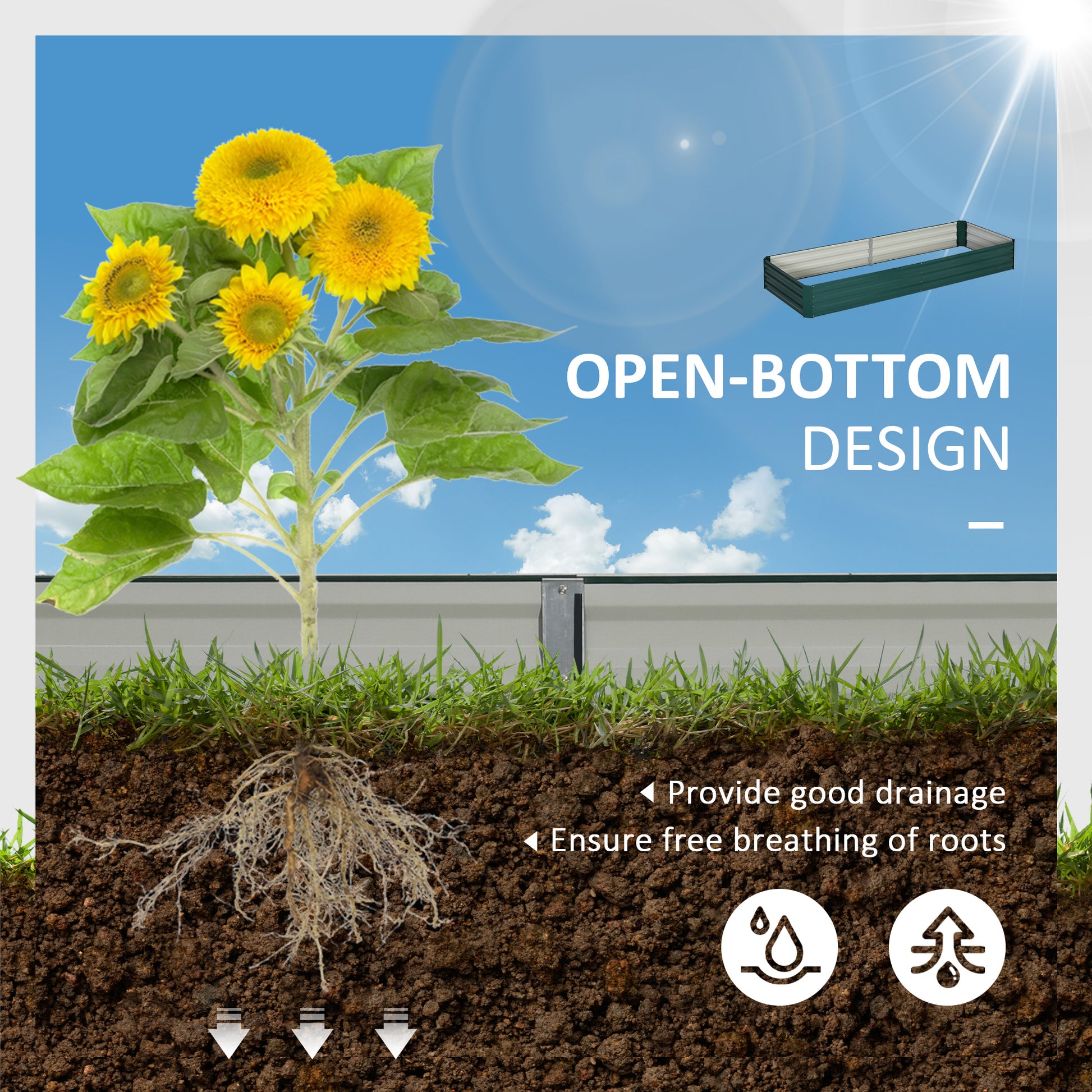 95" x 36" x 12" Galvanized Raised Garden Bed, Metal Elevated Planter Box for Growing Flowers, Herbs, Succulents, Green