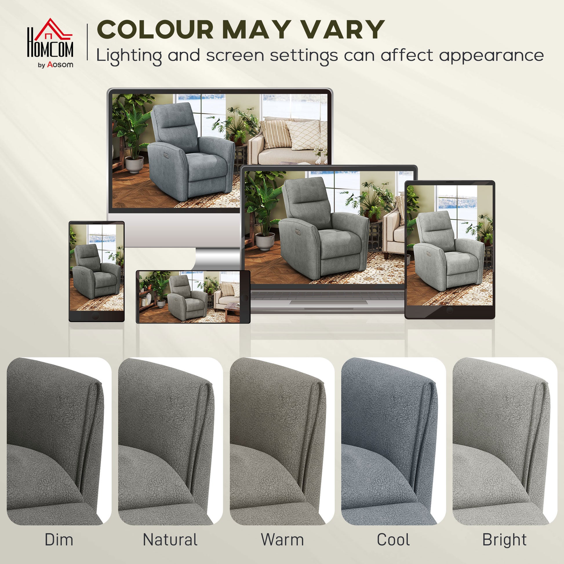 Power Recliner Chair, Fabric Upholstered Recliner Chair with USB Ports, Footrest, Grey