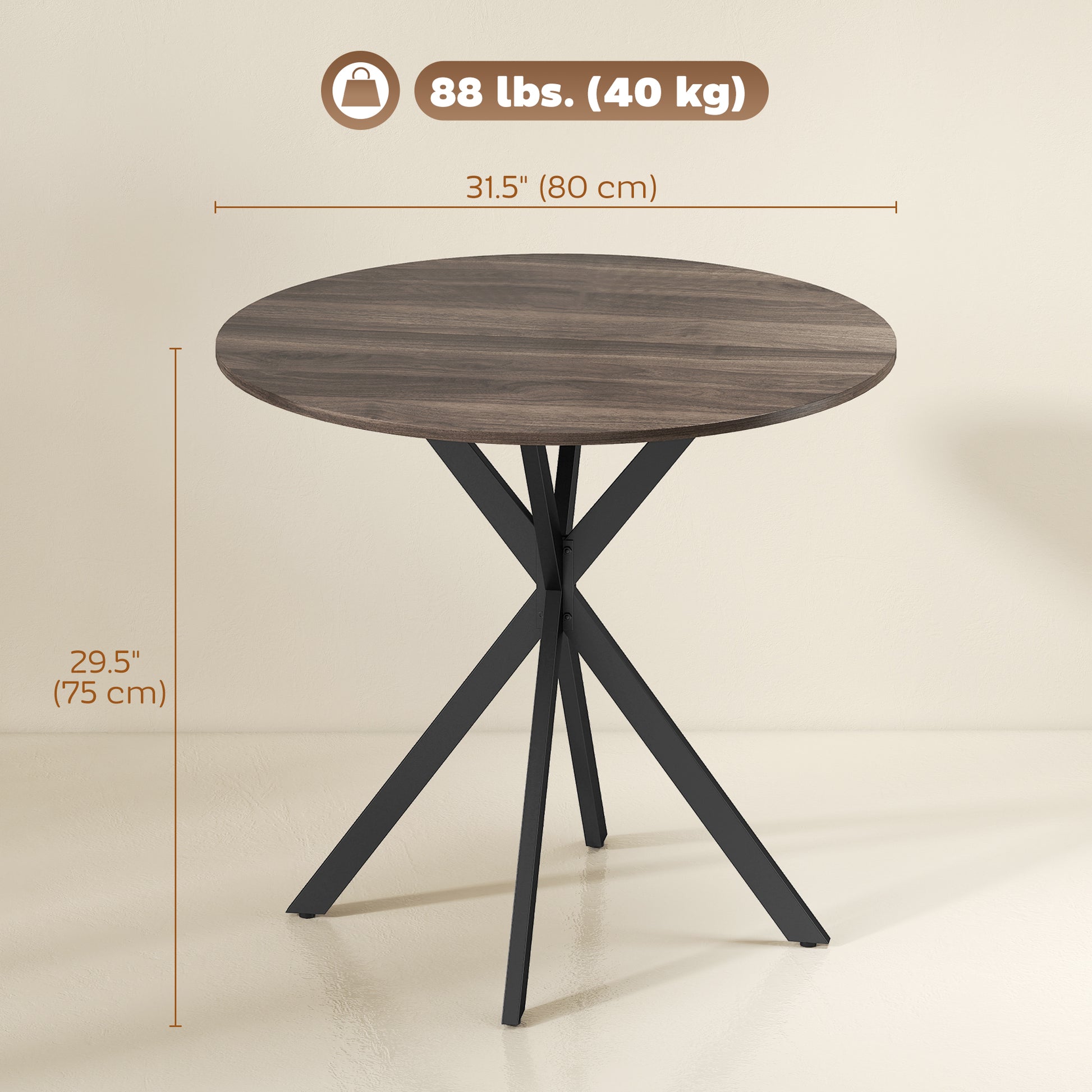 31.5" Industrial Round Dining Table - Distressed Dark Brown