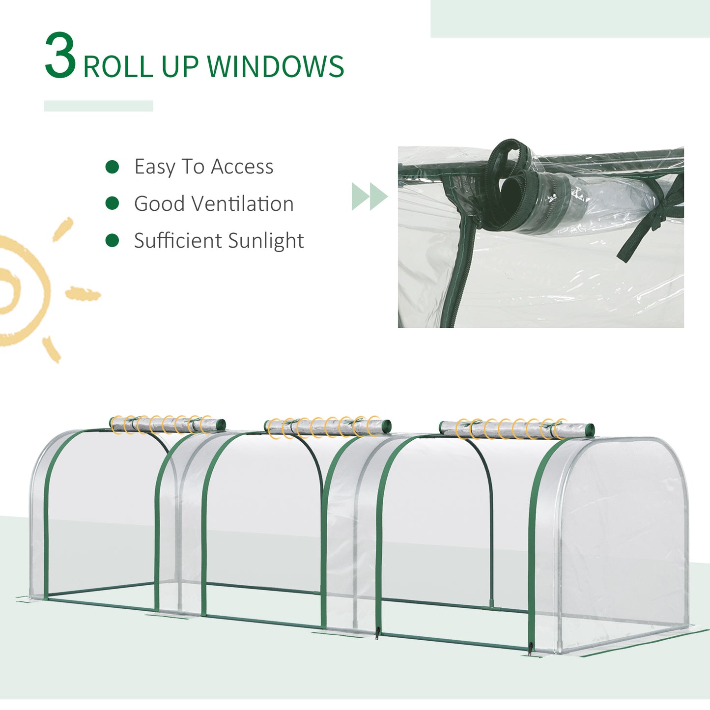 10' x 3' x 2.5' Portable Mini Tunnel Greenhouse with 3 Zipped Doors, Easy Assembly, Clear