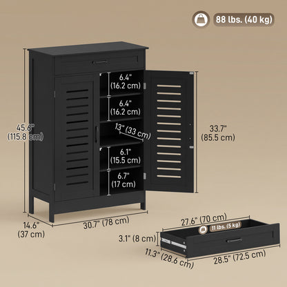 Shoe Cabinet with Louvered Doors, Modern Shoe Storage Cabinet with Drawer and Adjustable Shelves, Black