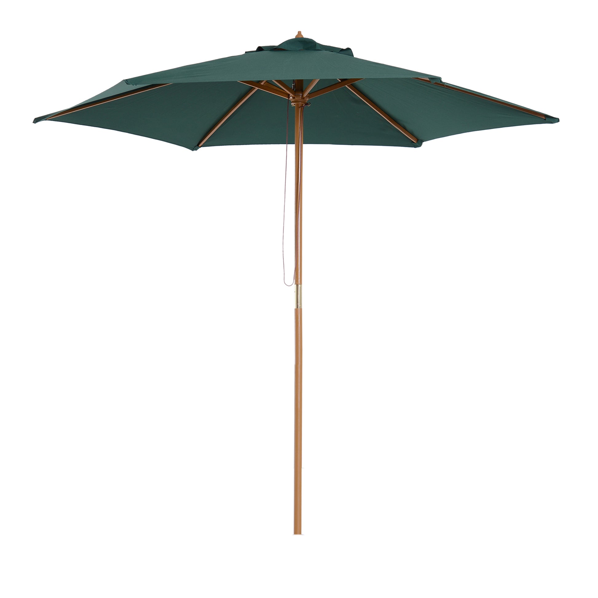 8FT Wood Market Umbrella Patio Umbrella Round Garden Parasol Canopy with Bamboo Ribs and Top Vent, Dark Green