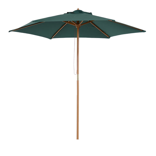 8FT Wood Market Umbrella Patio Umbrella Round Garden Parasol Canopy with Bamboo Ribs and Top Vent, Dark Green