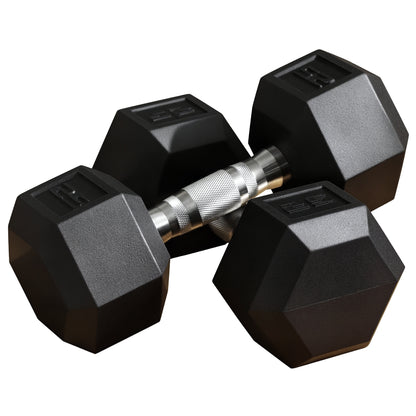 Soozier 2 x 25lbs Rubber Dumbbells Weight Set, Dumbbell Hand Weight for Body Fitness Training for Home Office Gym, Black