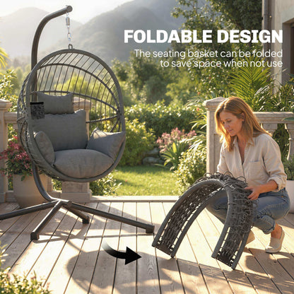 Metal Stand Hanging Egg Chair, with Full Body Padded Seat - Grey