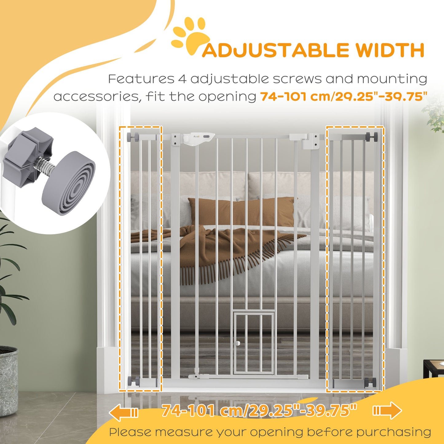41" Easy Open Indoor Dog Gates for Doorways, House, Stair - White