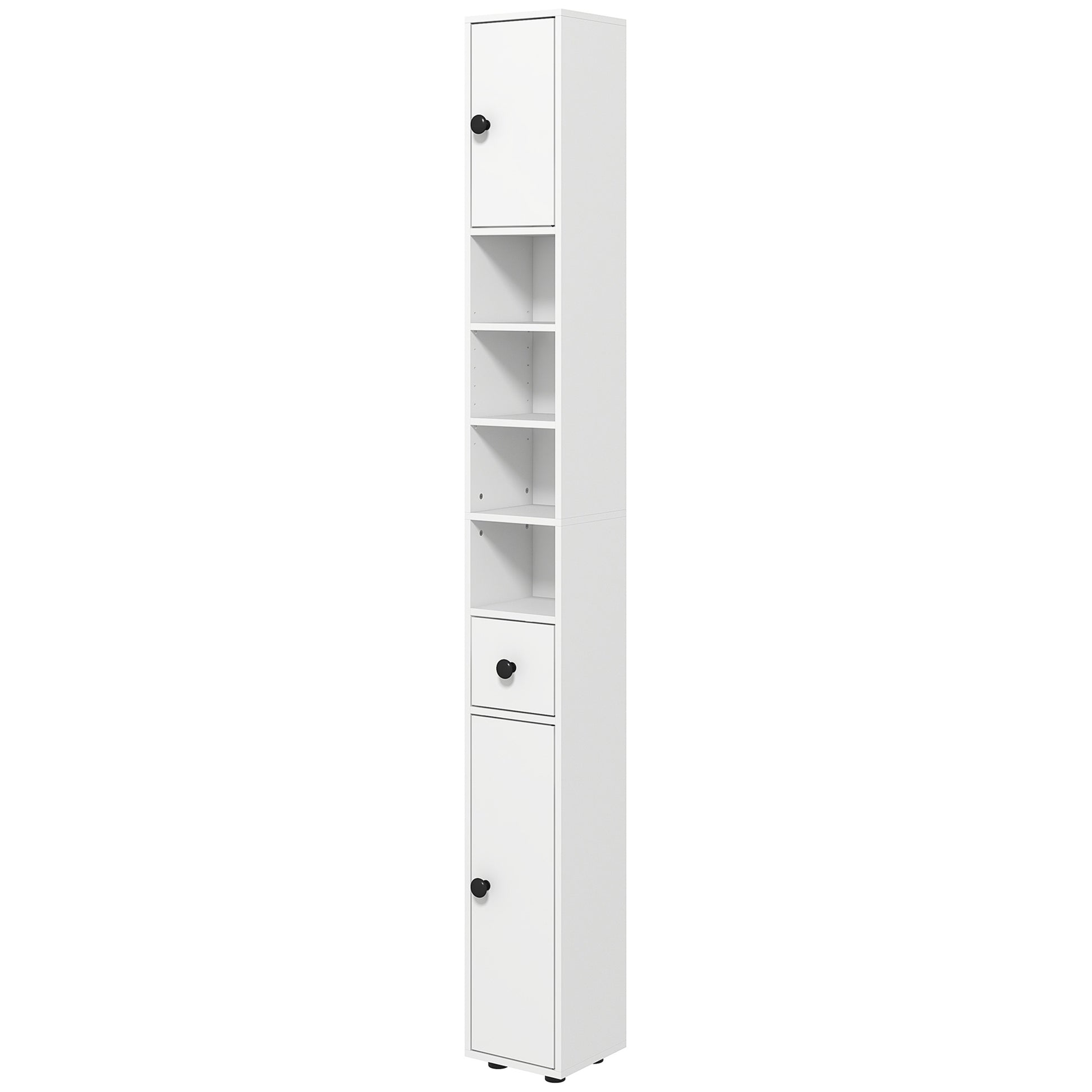 71" Tall Bathroom Storage Cabinet, Narrow Bathroom Cabinet with Open Shelves, 2 Door Cabinets, Adjustable Shelves, for Kitchen, Hallway, Living Room, White