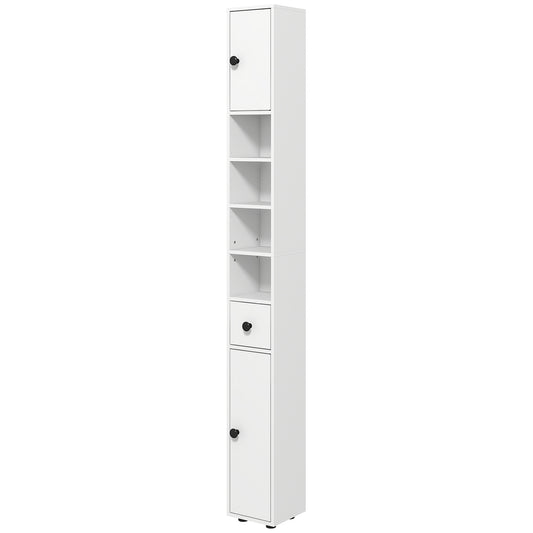 71" Tall Bathroom Storage Cabinet, Narrow Bathroom Cabinet with Open Shelves, 2 Door Cabinets, Adjustable Shelves, for Kitchen, Hallway, Living Room, White
