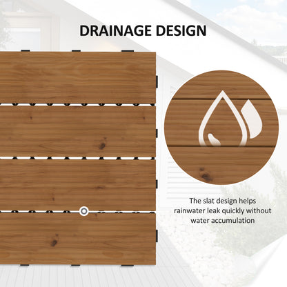 12 Pcs Garden Decking Tiles Wooden Outdoor Flooring Tiles for All Weather Use, Brown