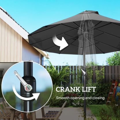 15ft Double-sided Outdoor Sun Umbrella with Twin Canopy, Outdoor Parasol with Crank for Pool, Deck, Black