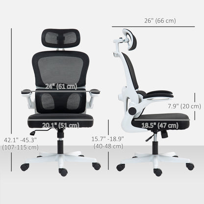 Mesh Office Chair, Ergonomic Desk Chair with Flip-up Armrest, Rotatable Headrest, Adjustable Lumbar Support, Black