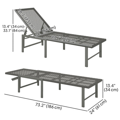 Wicker Outdoor Lounge Chair, Rattan Reclining Patio Lounger Tanning Chair with Adjustable Back, Light Grey