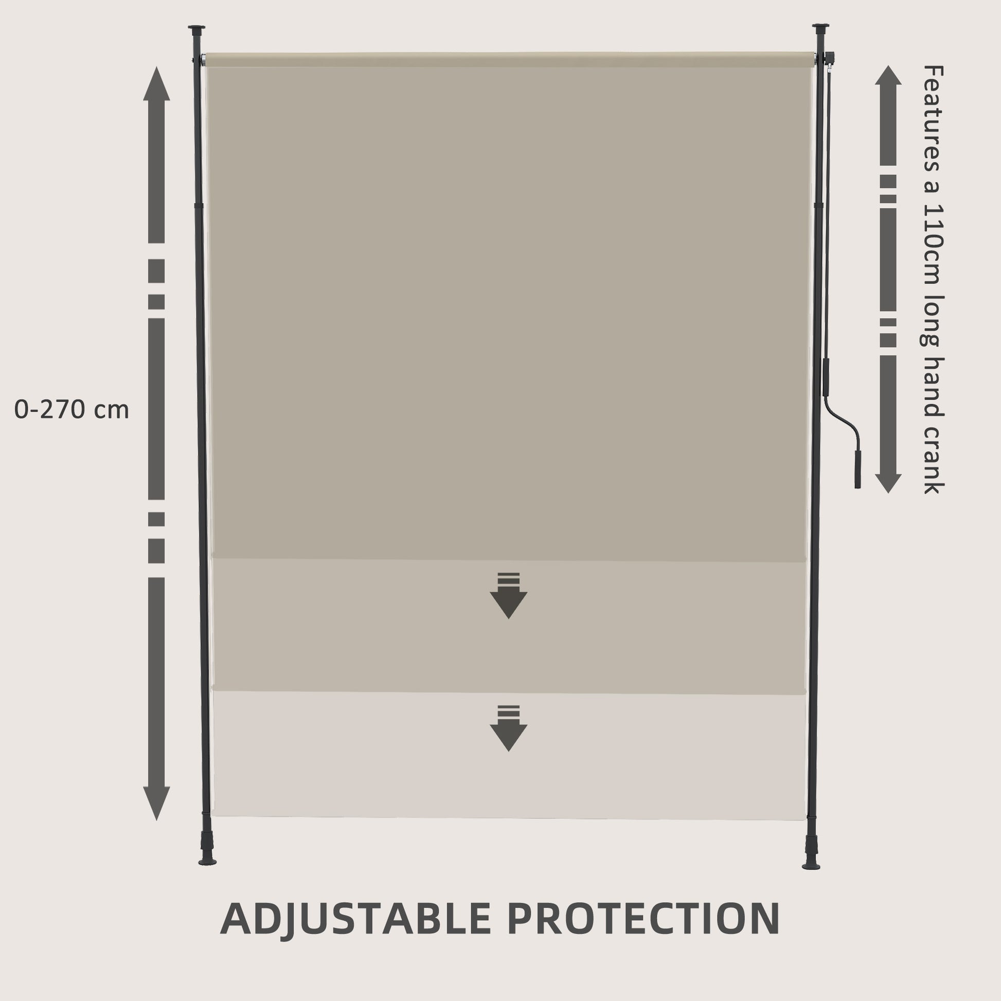 7' x 10' Retractable Patio Awning, Manual Outdoor Privacy Screen with UPF40+ & Water-Resistant Fabric, Beige