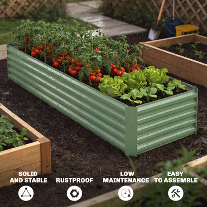 8 x 2.6 x 1.5ft Galvanized Raised Garden Bed, Reinforced Outdoor Planter Box with Open Bottom, Light Green