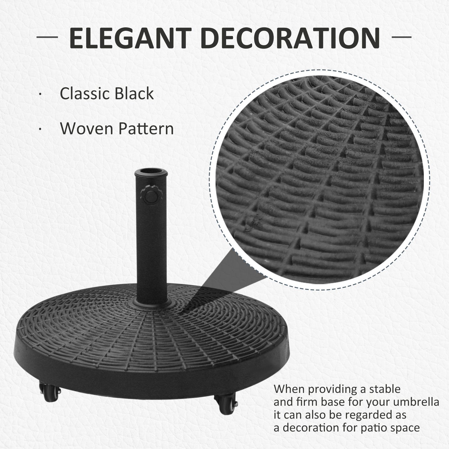 20.5" Round Parasol Base Resin Patio Umbrella Base Garden Parasol Holder Outdoor Offset Weight Stand with Wheels Black