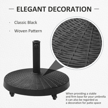 20.5" Round Parasol Base Resin Patio Umbrella Base Garden Parasol Holder Outdoor Offset Weight Stand with Wheels Black