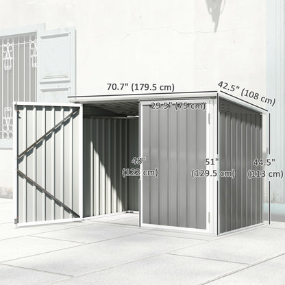 Outdoor Metal Storage Shed Garden Garbage Can Organizer with Double Door and Vents for 2 Trash Cans, Light Grey