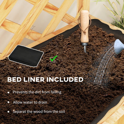 Raised Garden Bed, Wooden Planter with Trellis, Hanging Roof, Plant Shelf, Drainage Holes and Bed Liner, Nature Wood