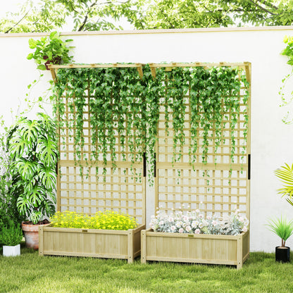 Wood Planter with Trellis for Vine Climbing, Raised Garden Bed, Privacy Screen for Backyard, Patio, Deck, Natural Wood