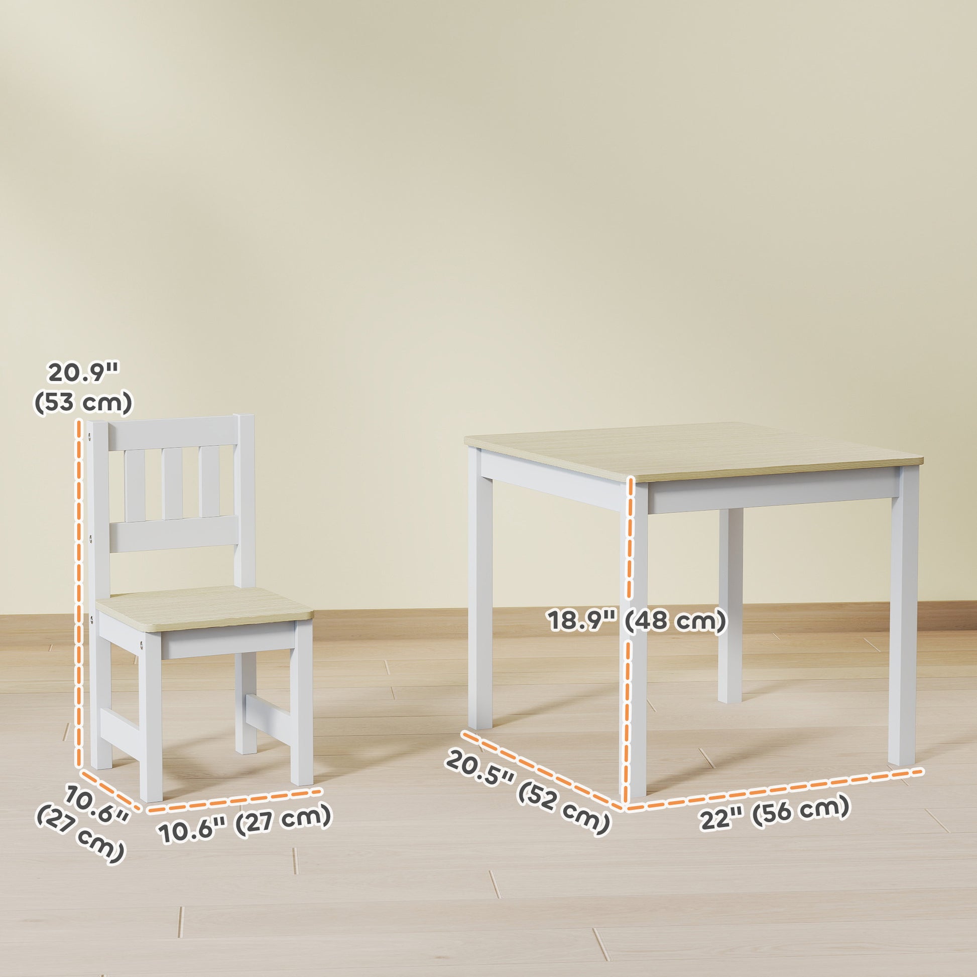 Qaba Kids Table and Chairs Set, Toddler Table and 2 Chair Set for Activity, Art, Craft, Reading, Learning, Natural