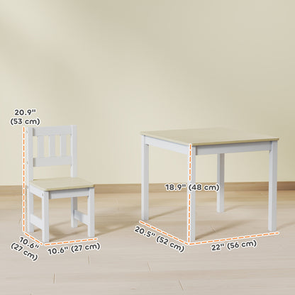 Qaba Kids Table and Chairs Set, Toddler Table and 2 Chair Set for Activity, Art, Craft, Reading, Learning, Natural